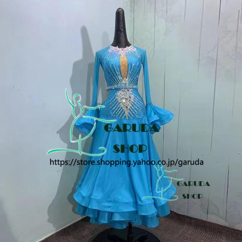 Garuda SHOP レディース社交ダンス衣装 競技ドレス ワルツドレス高級品 発表会用演出服パーティードレスワンピース セミオーダー可 品番5945の画像