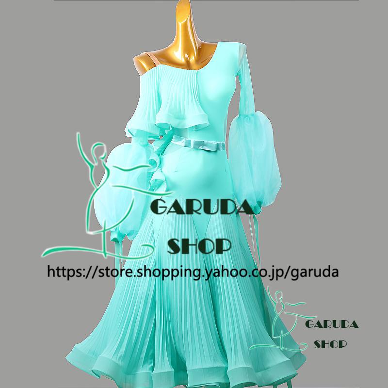 新品 社交ダンス衣装 パーティードレス レッスン着 高級仕様 ミントグリーン M Garuda SHOP レディース社交ダンスドレス モダン競技ドレス