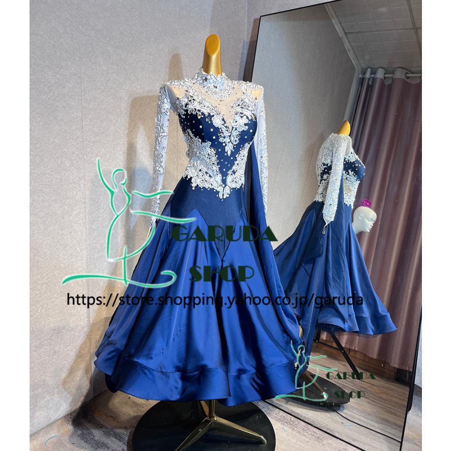 【値下】❤️社交ダンスドレス　ヘッドドレス付き　XL パーティーやトライヤルに Garuda SHOP レディース社交ダンス衣装 競技ドレス ワルツドレス高級品