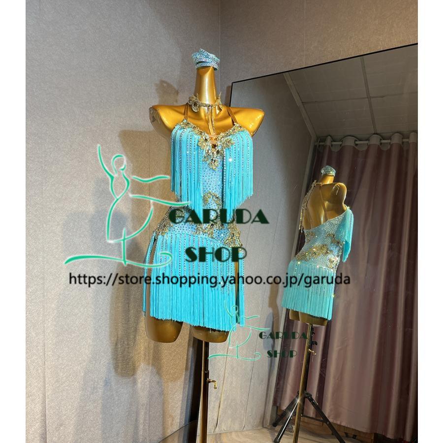 Garuda SHOP レディース社交ダンス衣装 競技ドレス ラテンドレス 高級品 発表会用演出服パーティードレス サイズ調整可 2色 品番6307の画像
