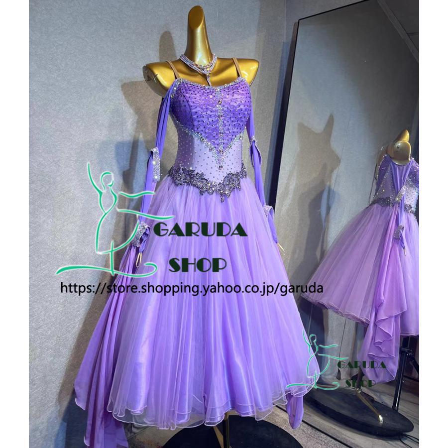 【美品　社交ダンス衣装】 社交ダンス用青紫色スパンコールドレス Garuda SHOP レディース社交ダンス衣装 競技ドレス ワルツドレス高級品