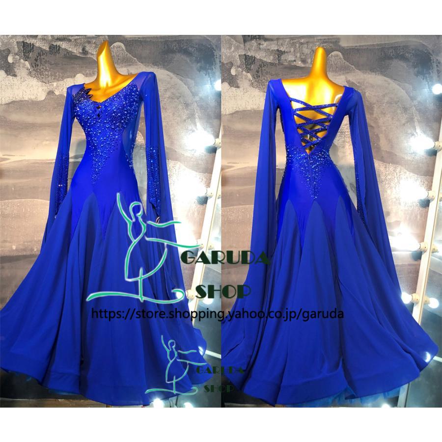 Garuda SHOP レディース社交ダンス衣装 競技ドレス ワルツドレス高級品 発表会用演出服パーティードレスワンピース セミオーダー可 品番6451の画像