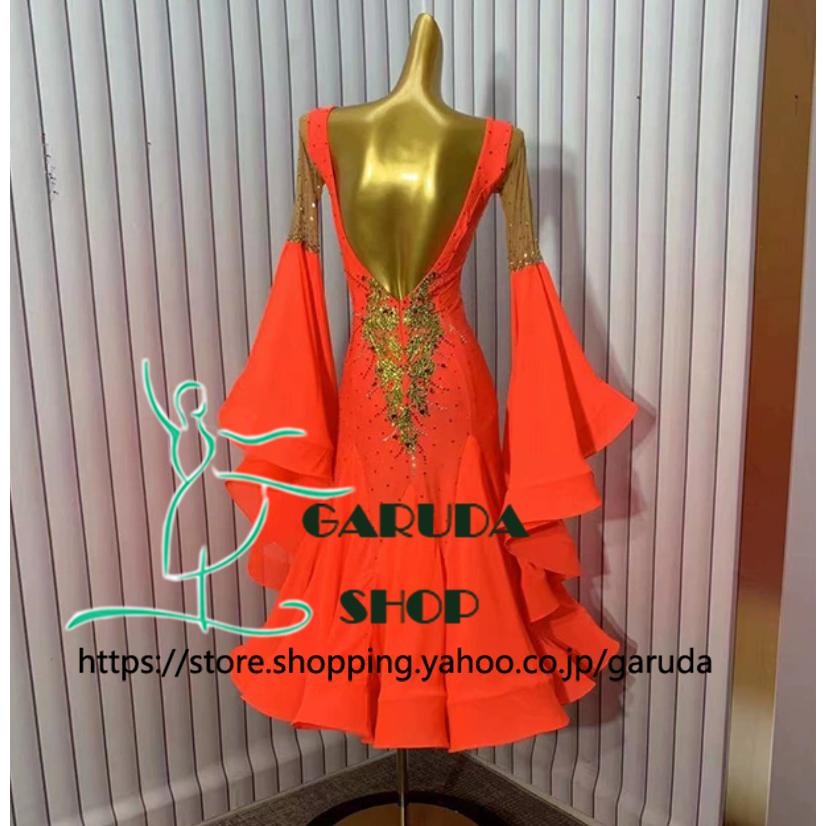 Garuda SHOP レディース社交ダンス衣装 競技ドレス ワルツドレス高級品 発表会用演出服パーティードレスワンピース セミオーダー可 品番6521の画像