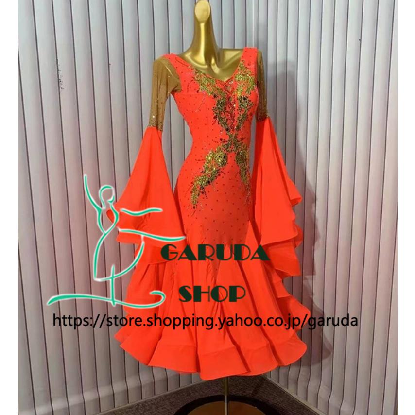 Garuda SHOP レディース社交ダンス衣装 競技ドレス ワルツドレス高級品 発表会用演出服パーティードレスワンピース セミオーダー可 品番6521の画像