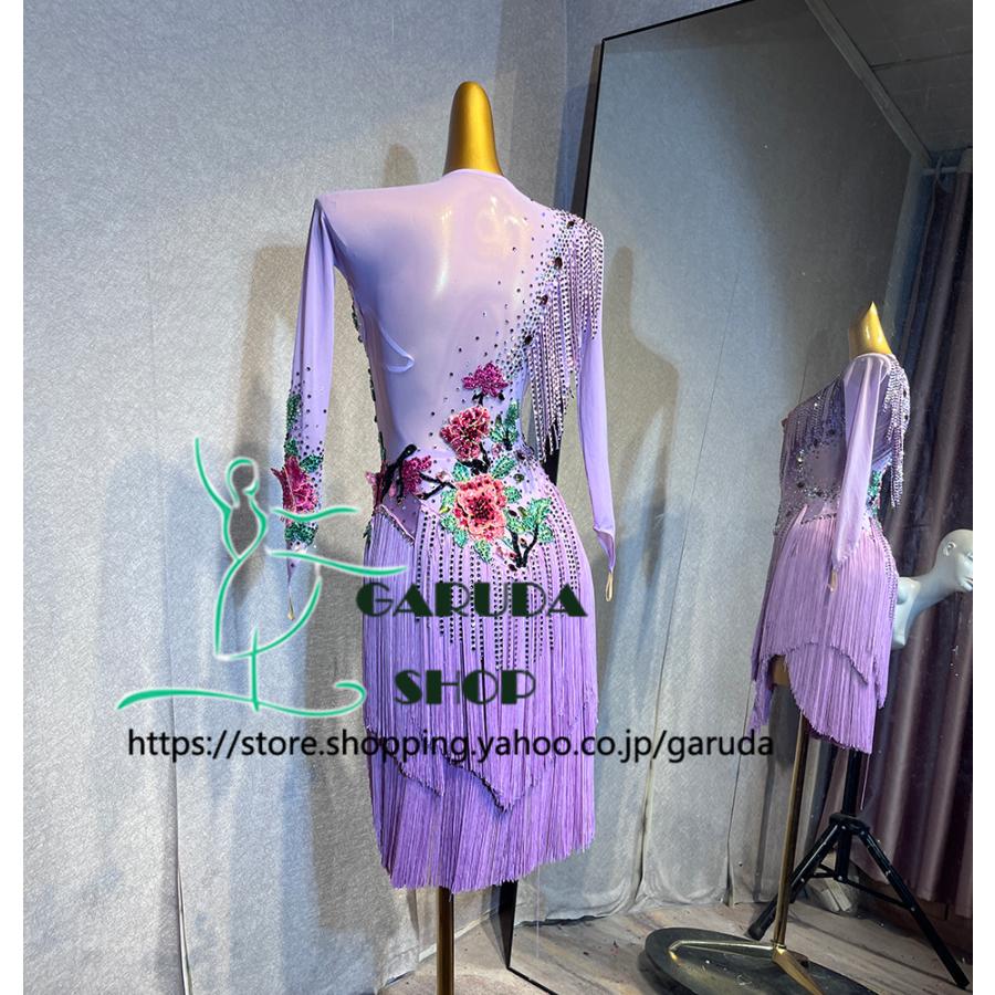 Garuda SHOP レディース社交ダンス衣装 競技ドレス ラテンドレス 高級品 発表会用演出服パーティードレス サイズ調整可 品番6625の画像
