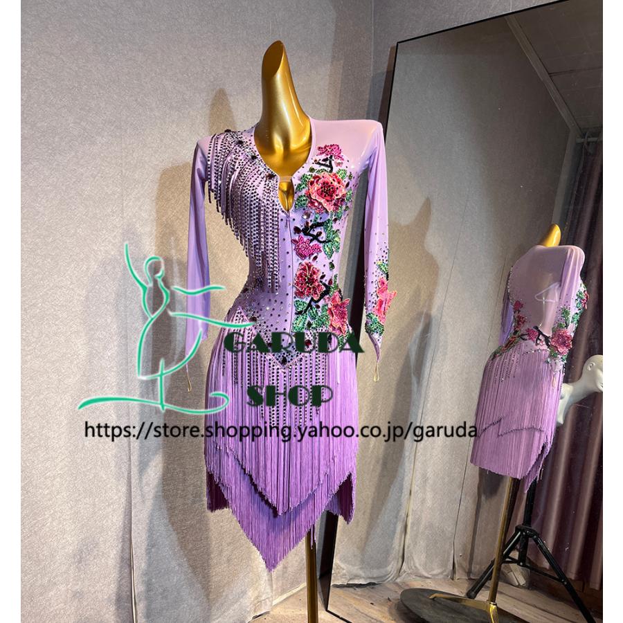 Garuda SHOP レディース社交ダンス衣装 競技ドレス ラテンドレス 高級品 発表会用演出服パーティードレス サイズ調整可 品番6625の画像