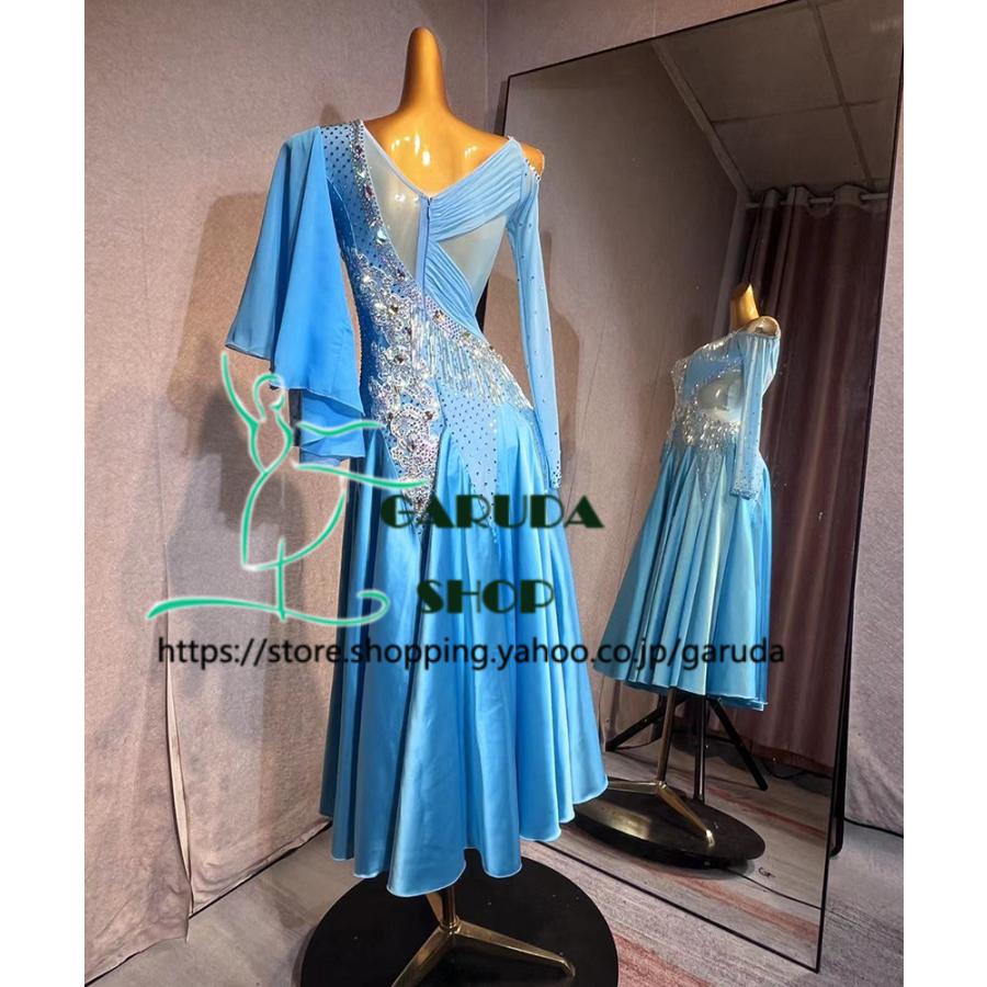 Garuda SHOP レディース社交ダンス衣装 競技ドレス ワルツドレス高級品 発表会用演出服パーティードレスワンピース セミオーダー可 品番6886の画像