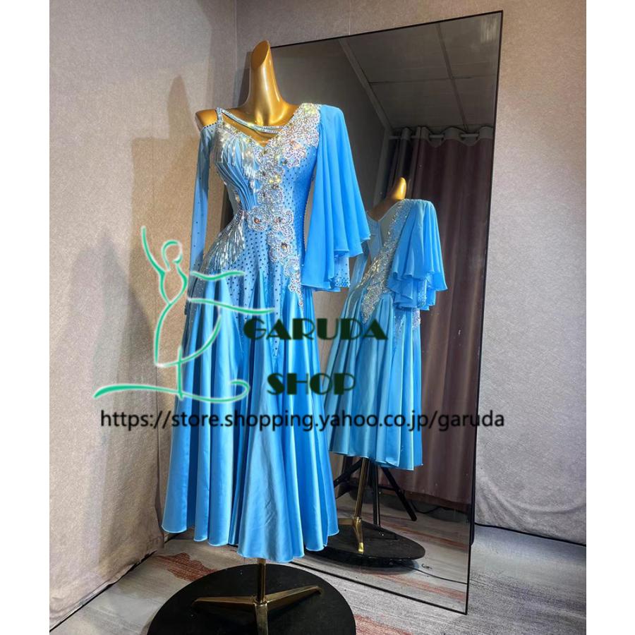 Garuda SHOP レディース社交ダンス衣装 競技ドレス ワルツドレス高級品 発表会用演出服パーティードレスワンピース セミオーダー可 品番6886の画像
