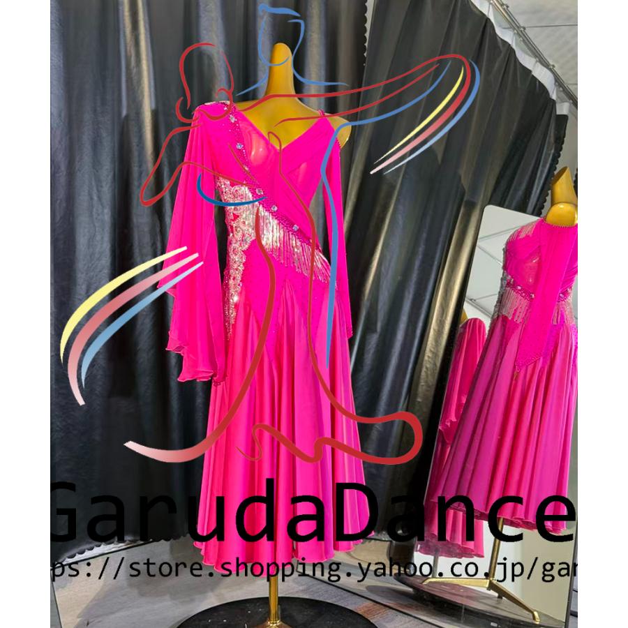 Garuda SHOP レディース社交ダンス衣装 競技ドレス ワルツドレス高級品 発表会用演出服パーティードレスワンピース セミオーダー可 品番6886の画像