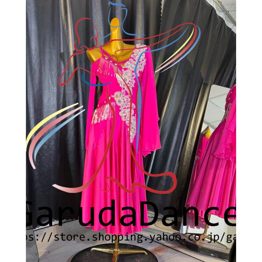 Garuda SHOP レディース社交ダンス衣装 競技ドレス ワルツドレス高級品 発表会用演出服パーティードレスワンピース セミオーダー可 品番6886の画像