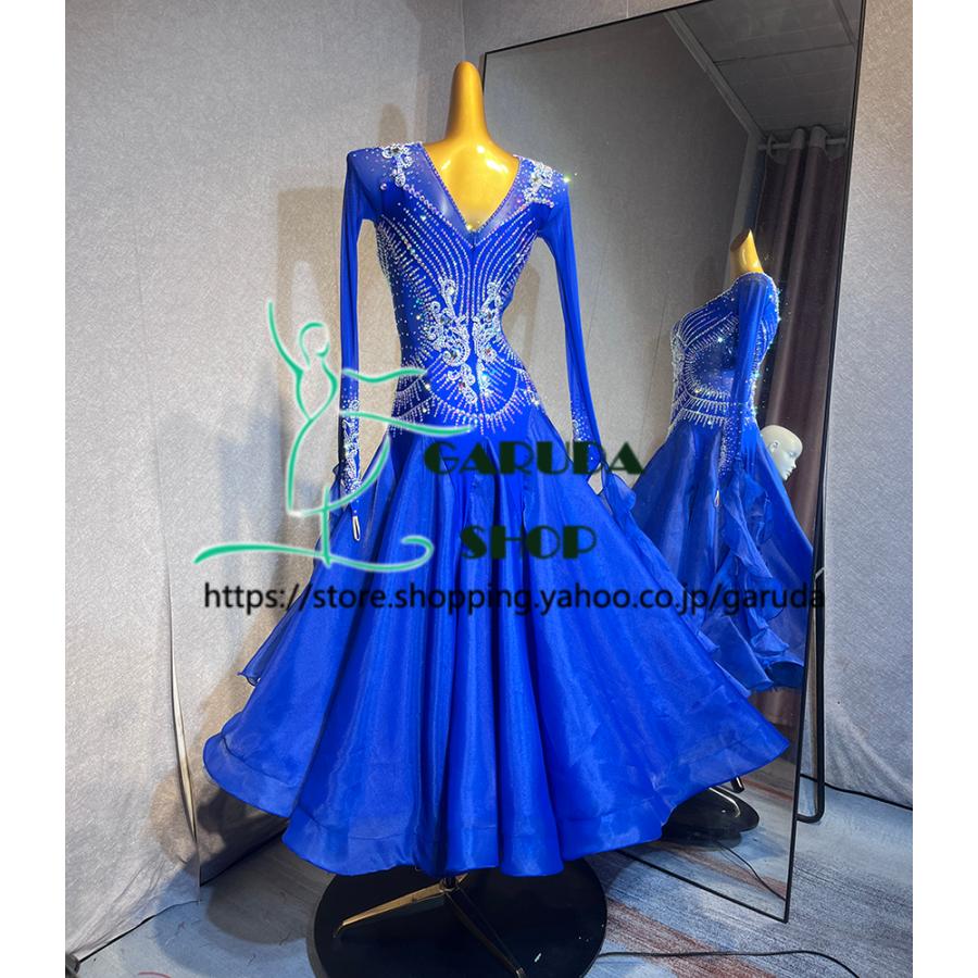 Garuda SHOP レディース社交ダンス衣装 競技ドレス ワルツドレス高級品 発表会用演出服パーティードレスワンピース セミオーダー可 品番7021の画像