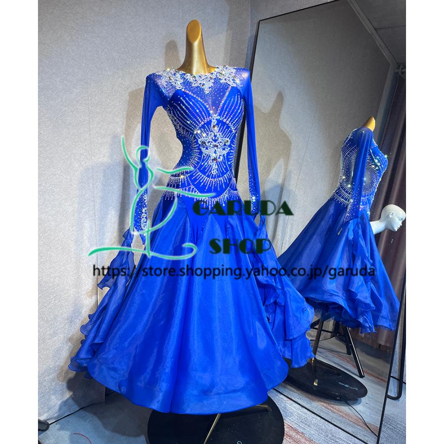 Garuda SHOP レディース社交ダンス衣装 競技ドレス ワルツドレス高級品 発表会用演出服パーティードレスワンピース セミオーダー可 品番7021の画像