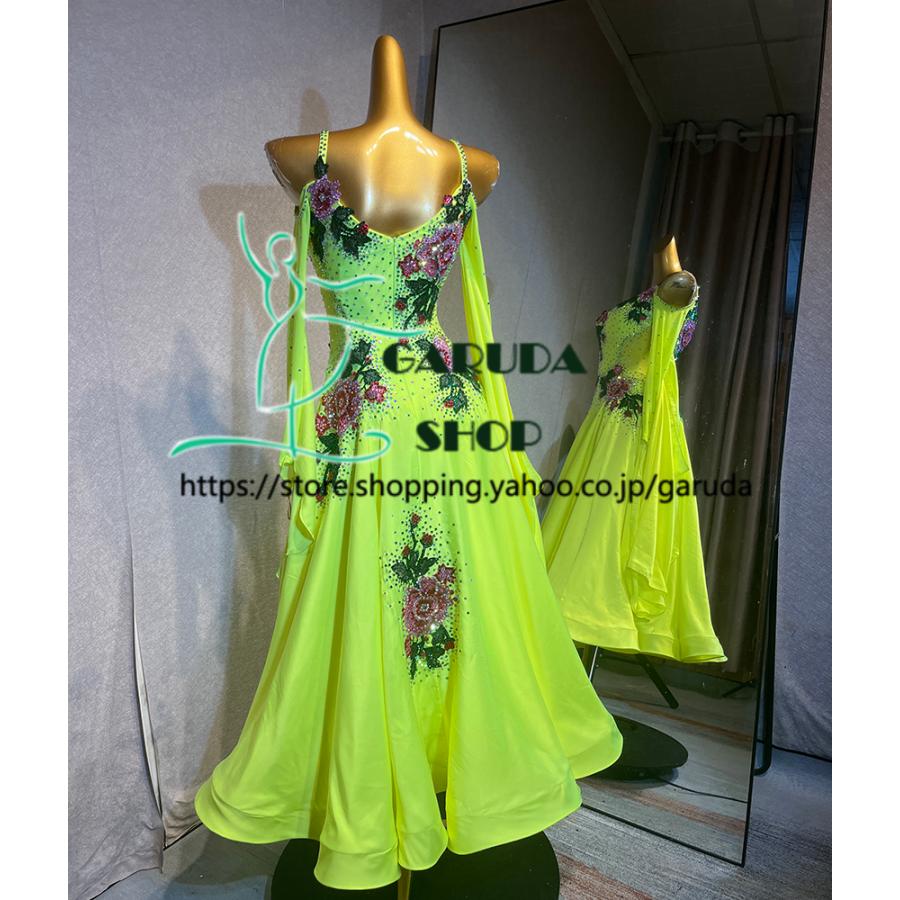 Garuda SHOP レディース社交ダンス衣装 競技ドレス ワルツドレス高級品 発表会用演出服パーティードレスワンピース セミオーダー可 品番7027の画像