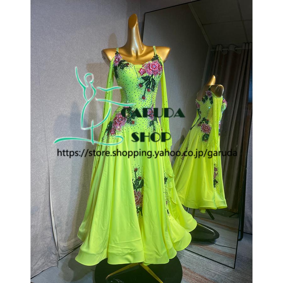 Garuda SHOP レディース社交ダンス衣装 競技ドレス ワルツドレス高級品 発表会用演出服パーティードレスワンピース セミオーダー可 品番7027の画像