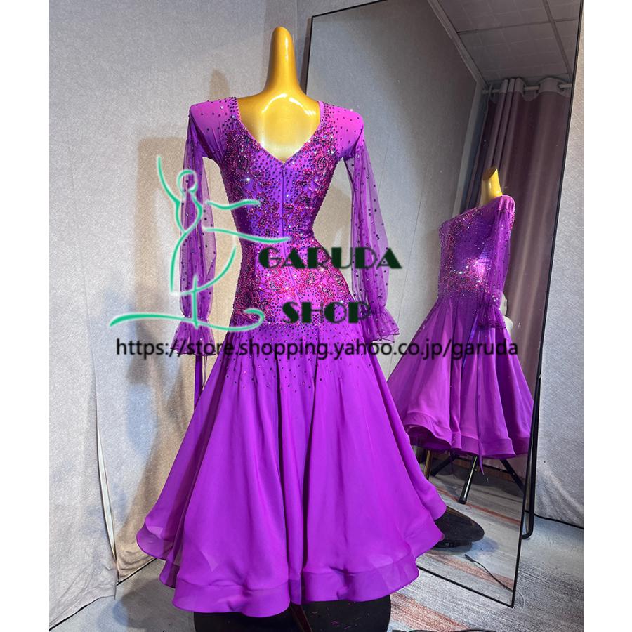 Garuda SHOP レディース社交ダンス衣装 競技ドレス ワルツドレス高級品 発表会用演出服パーティードレスワンピース セミオーダー可 品番7028の画像