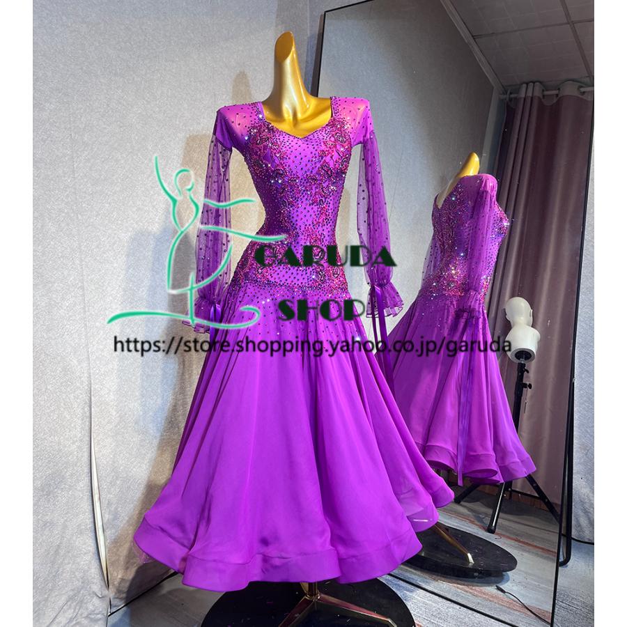 Garuda SHOP レディース社交ダンス衣装 競技ドレス ワルツドレス高級品 発表会用演出服パーティードレスワンピース セミオーダー可 品番7028の画像