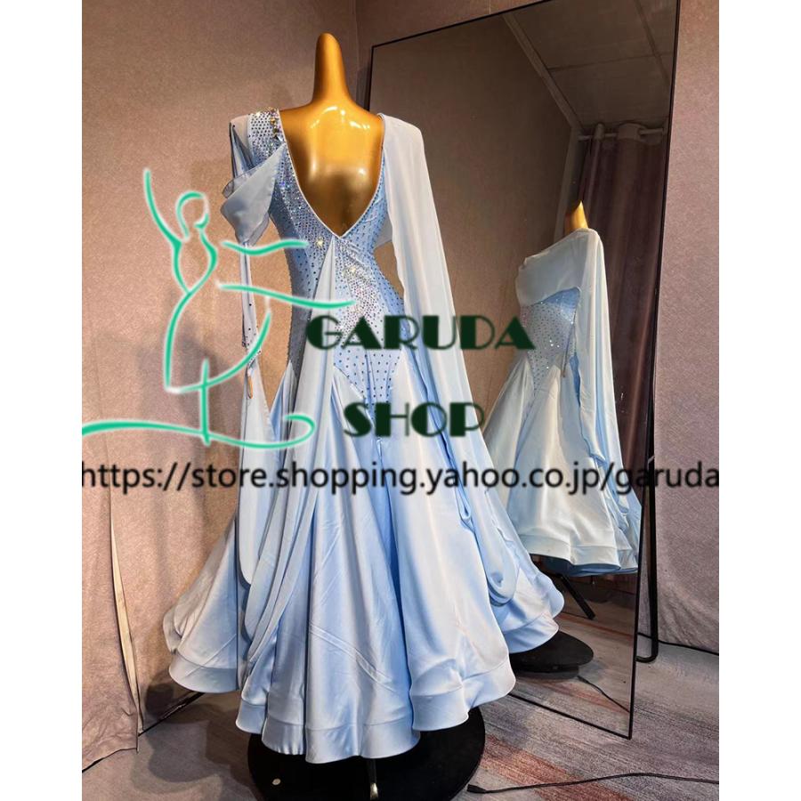 Garuda SHOP レディース社交ダンス衣装 競技ドレス ワルツドレス高級品 発表会用演出服パーティードレスワンピース セミオーダー可 2色 品番7303の画像