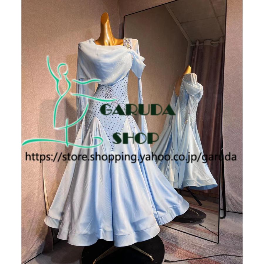 Garuda SHOP レディース社交ダンス衣装 競技ドレス ワルツドレス高級品 発表会用演出服パーティードレスワンピース セミオーダー可 2色 品番7303の画像