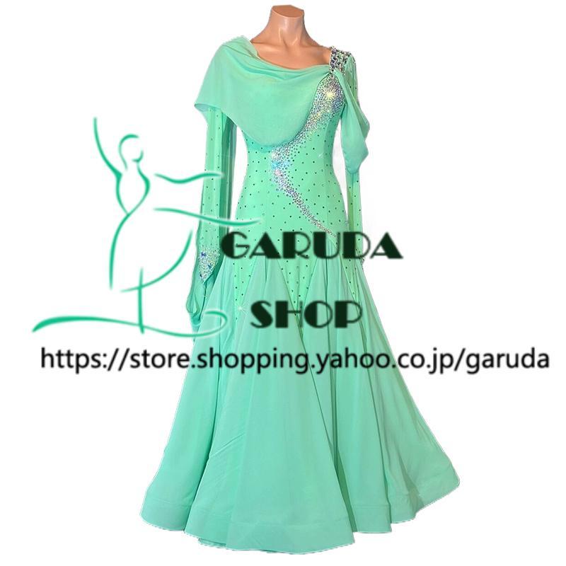 Garuda SHOP レディース社交ダンス衣装 競技ドレス ワルツドレス高級品 発表会用演出服パーティードレスワンピース セミオーダー可 2色 品番7303の画像