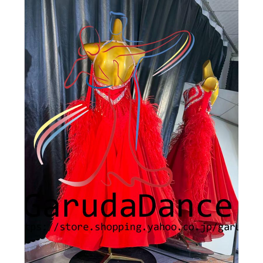 社交ダンス　赤　ドレス　パーティー　競技会　トライアル　豪華 Garuda SHOP レディース社交ダンス衣装 競技ドレス モダンドレス高級