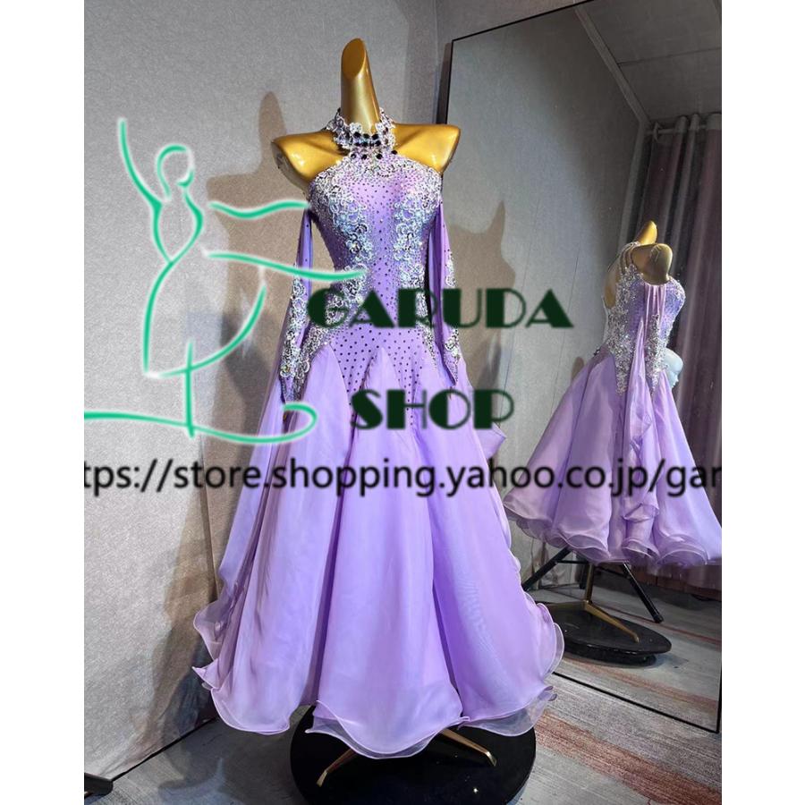 新品★ダンスドレス★スタンダード★社交ダンス★競技会★パーティー★パープル Garuda SHOP レディース社交ダンス衣装 競技ドレス モダンドレス高級