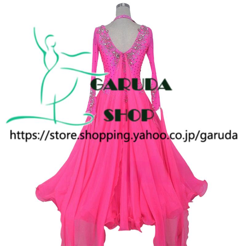 社交ダンス用ドレス　競技用ドレス　モダンドレス　コーラルピンク Garuda SHOP レディース社交ダンス衣装 競技ドレス モダンドレス高級