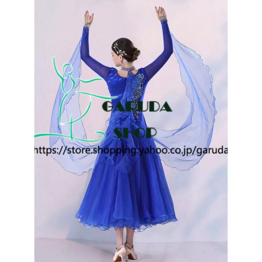 ★美品 社交ダンスドレス モダン ワンピース 羽根 フロート付 L フェザー装飾 Garuda SHOP 社交ダンス衣装レディースモダンドレス 発表会ワルツ