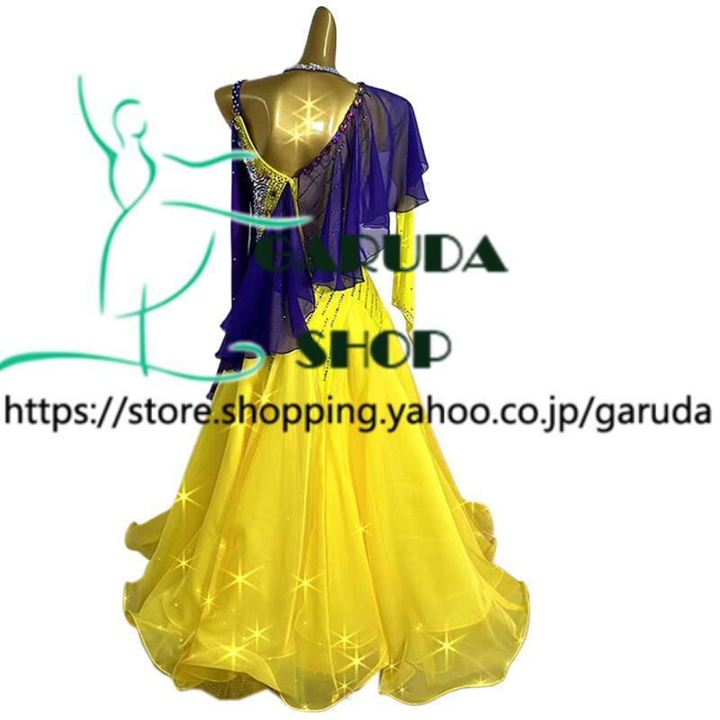 Garuda SHOP レディース社交ダンス衣装 競技ドレス モダンドレス高級ドレス 発表会用演出服パーティードレス 高級服 セミオーダー可 2色 品番7959の画像