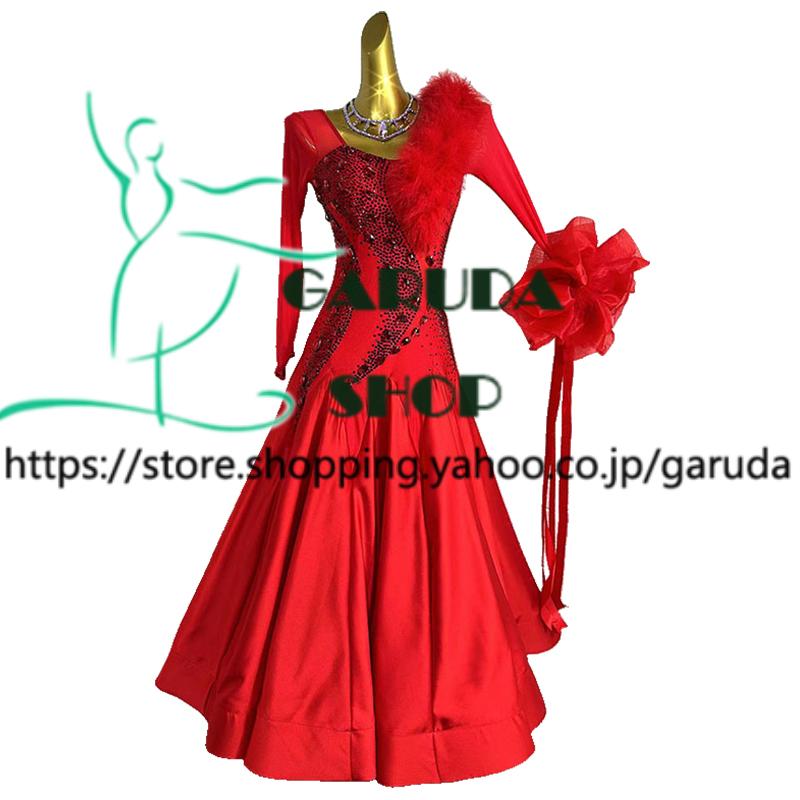 社交ダンスドレス 競技ダンス衣装 レッド　スタンダードドレス　試合パーティ Garuda SHOP レディース社交ダンス衣装 競技ドレス モダンドレス高級