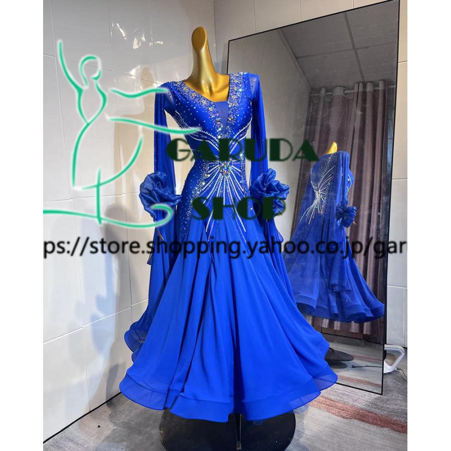 Garuda SHOP レディース社交ダンス衣装 競技ドレス モダンドレス高級ドレス 発表会用演出服  高級服 セミオーダー可 スタンダードドレス 品番8294の画像