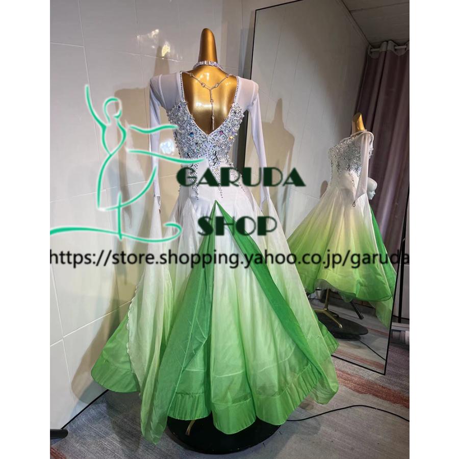 社交ダンス用ドレス 緑と白 Garuda SHOP レディース社交ダンス衣装 競技ドレス モダンドレス高級