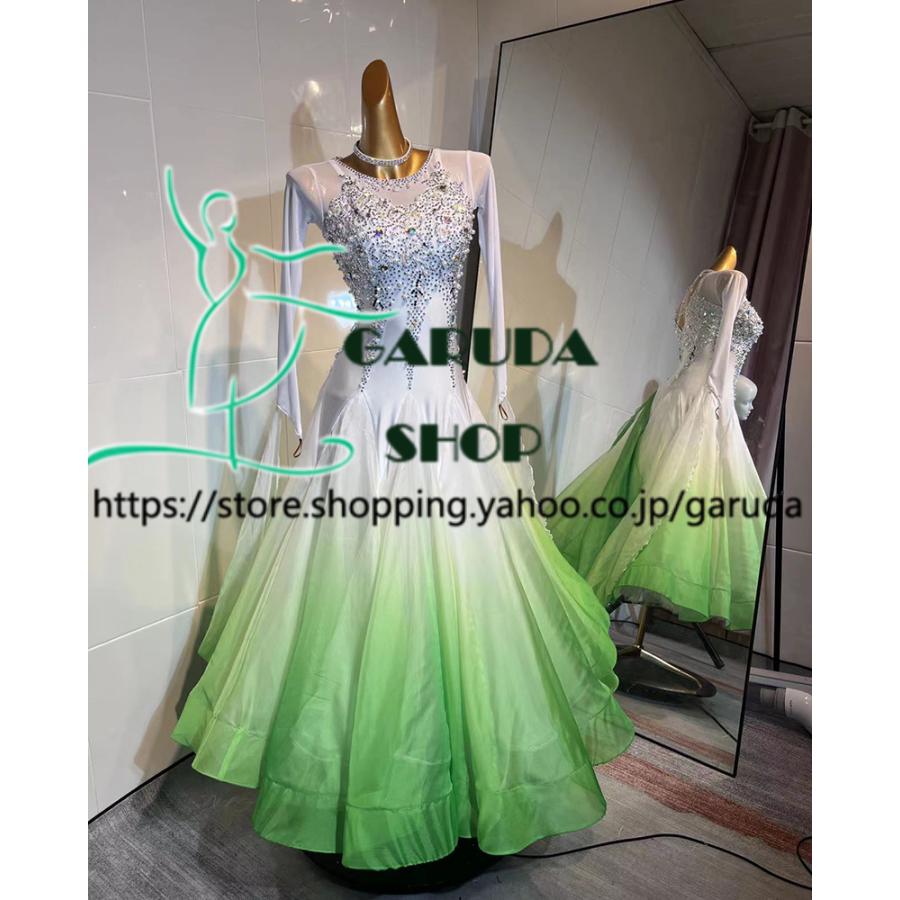 Garuda SHOP レディース社交ダンス衣装 競技ドレス モダンドレス高級ドレス 発表会用演出服  高級服 セミオーダー可 スタンダードドレス 品番8323の画像