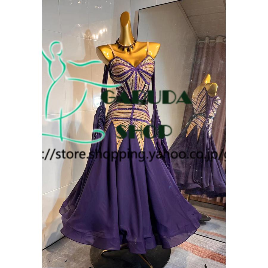 Garuda SHOP　レディース社交ダンス衣装　競技ドレス　モダンドレス高級ドレス　発表会用演出服　 高級服　セミオーダー可　スタンダードドレス　品番8342_2