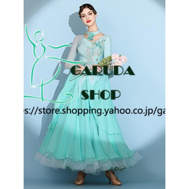 Garuda SHOP　社交ダンス競技ドレス　デモ用 発表会用演出服　ファッションパーティー用ドレス ダンス競技試合服　モダンドレス　スタンダードドレス　 品番8399_3