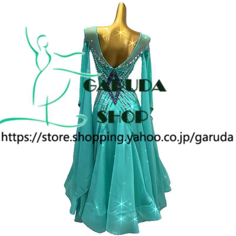 新品未使用 社交ダンスドレス スタンダード Ｍ 高級仕様 グリーン モダン Garuda SHOP レディース社交ダンス衣装 競技ドレス モダンドレス