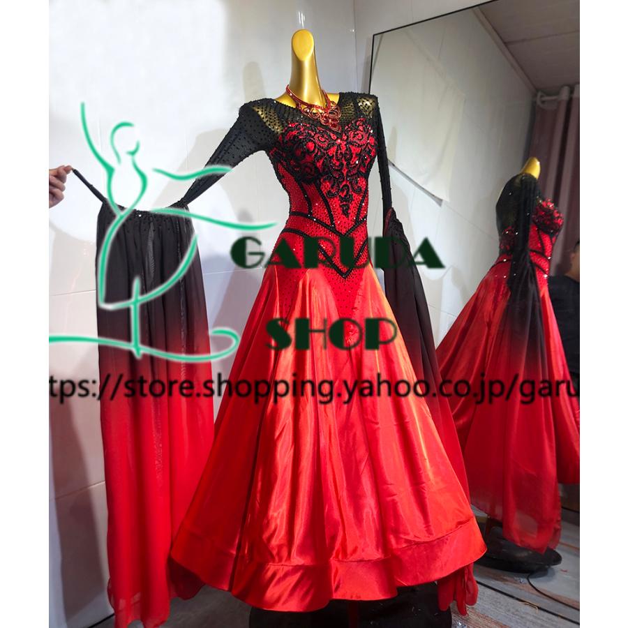 Garuda SHOP レディース社交ダンス衣装 競技ドレス モダンドレス高級ドレス 発表会用演出服  高級服 セミオーダー可 スタンダードドレス 品番8586の画像