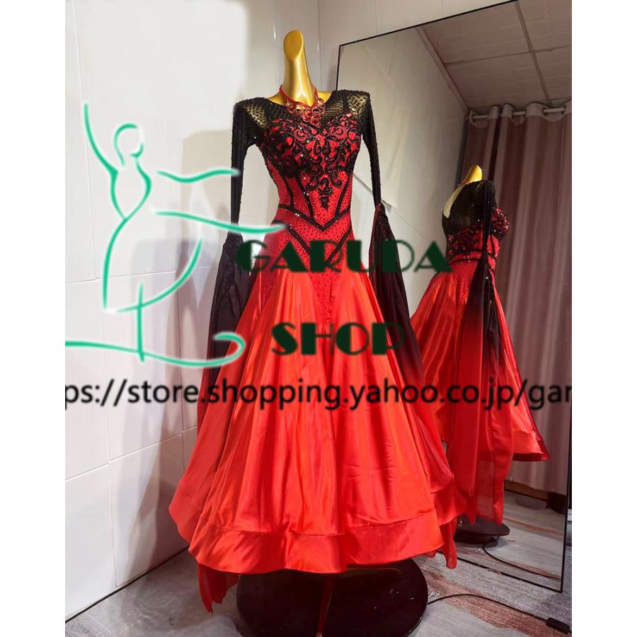 Garuda SHOP レディース社交ダンス衣装 競技ドレス モダンドレス高級ドレス 発表会用演出服  高級服 セミオーダー可 スタンダードドレス 品番8586の画像