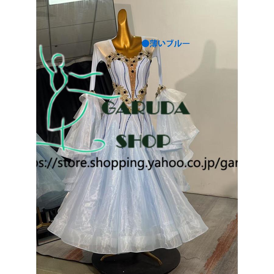 Garuda SHOP レディース社交ダンス衣装 競技ドレス モダンドレス高級ドレス 発表会用演出服  高級服 セミオーダー可 スタンダードドレス 品番8742の画像