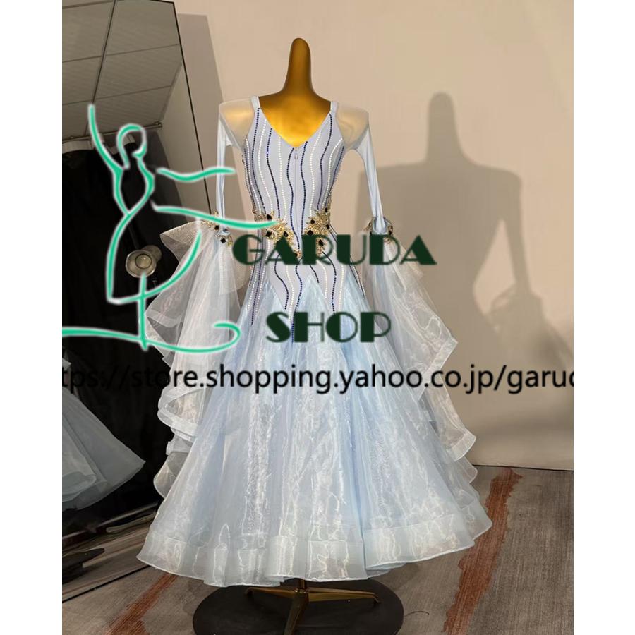 Garuda SHOP レディース社交ダンス衣装 競技ドレス モダンドレス高級ドレス 発表会用演出服  高級服 セミオーダー可 スタンダードドレス 品番8742の画像