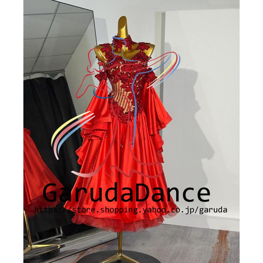 Garuda SHOP　レディース社交ダンス衣装　競技ドレス　モダンドレス高級ドレス　発表会用演出服　 高級服　セミオーダー可　スタンダードドレス　品番9038_5