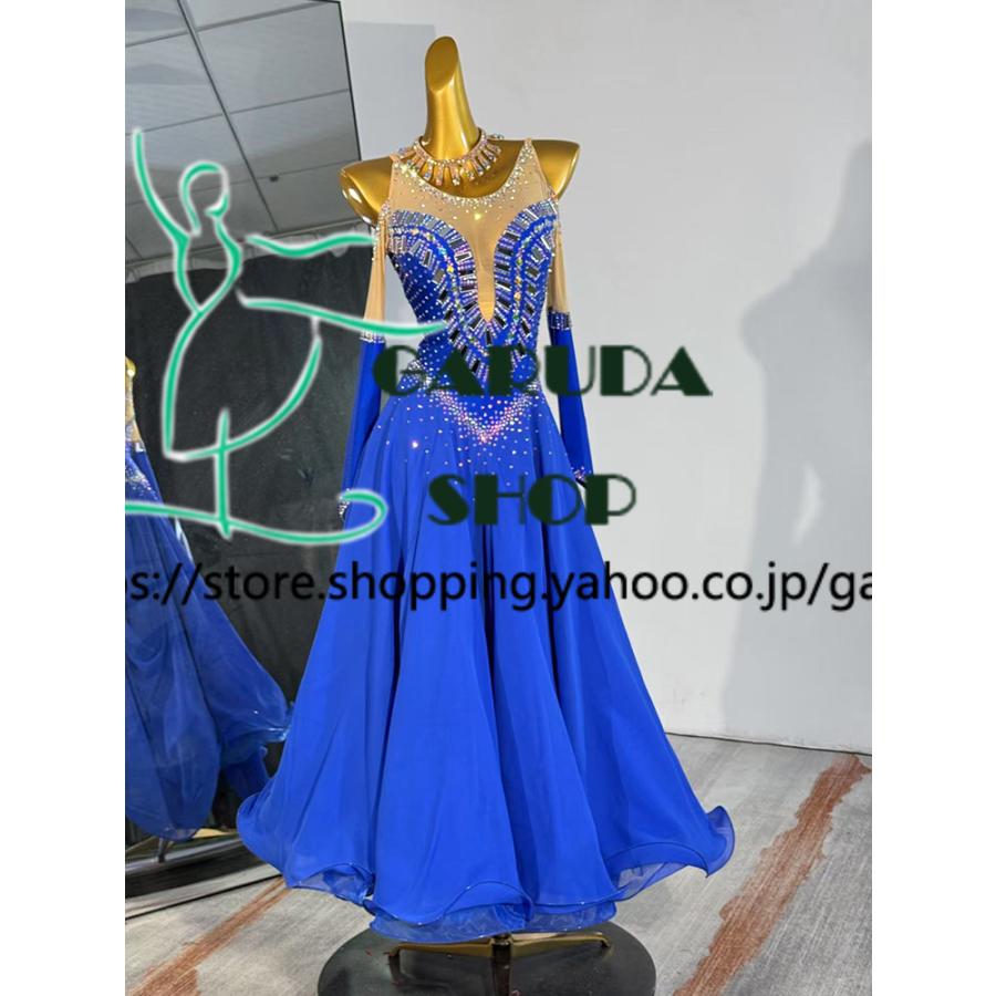 Garuda SHOP レディース社交ダンス衣装 競技ドレス モダンドレス高級ドレス 発表会用演出服  高級服 セミオーダー可 スタンダードドレス 2色 品番9050の画像