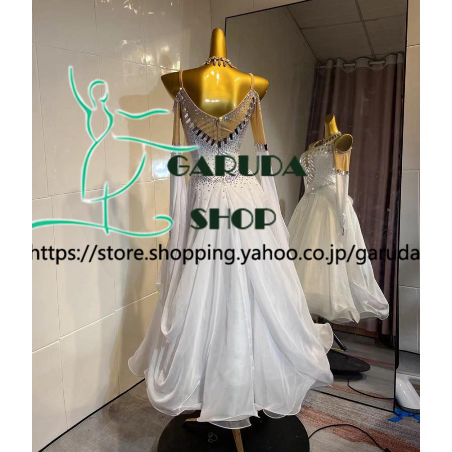 Garuda SHOP レディース社交ダンス衣装 競技ドレス モダンドレス高級ドレス 発表会用演出服  高級服 セミオーダー可 スタンダードドレス 2色 品番9050の画像