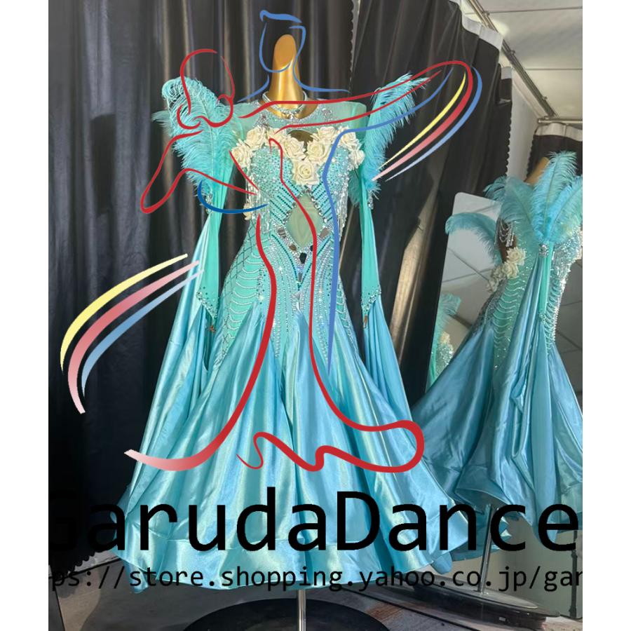 Garuda SHOP　レディース社交ダンス衣装　競技ドレス　モダンドレス高級ドレス　発表会用演出服　 高級服　セミオーダー可　スタンダードドレス　品番9307