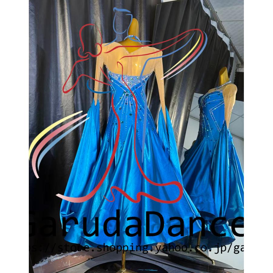 Garuda SHOP レディース社交ダンス衣装 競技ドレス モダンドレス高級ドレス 発表会用演出服  高級服 セミオーダー可 スタンダードドレス 品番9345の画像