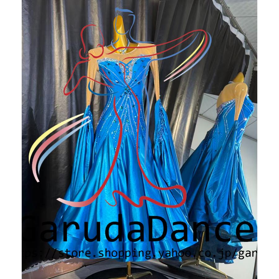 Garuda SHOP レディース社交ダンス衣装 競技ドレス モダンドレス高級ドレス 発表会用演出服  高級服 セミオーダー可 スタンダードドレス 品番9345の画像