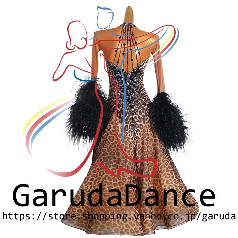 新品★ダンスドレス★スタンダード★社交ダンス★競技会★パーティー★豹柄&黒 Garuda SHOP レディース社交ダンス衣装 競技ドレス モダンドレス高級