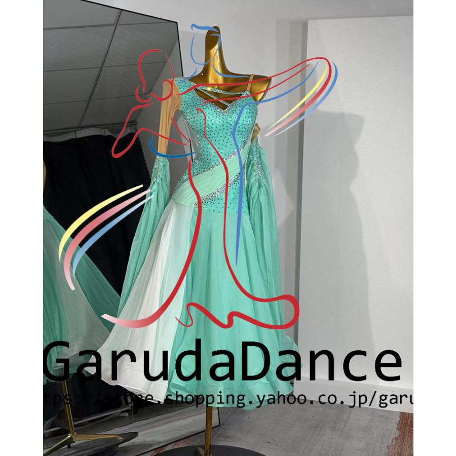 Garuda SHOP レディース社交ダンス衣装 競技ドレス モダンドレス高級ドレス 発表会用演出服  高級服 セミオーダー可 スタンダードドレス 品番9708の画像