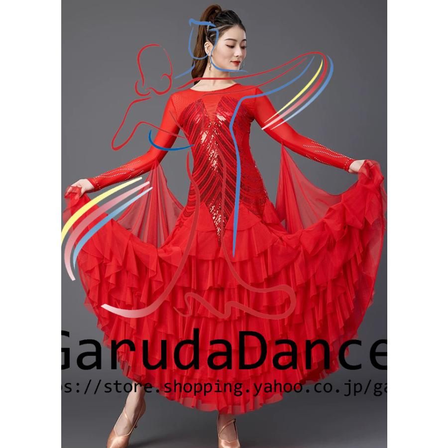 社交ダンス★新作★パーティー★レッスン★オリジナル★ドレス★メタリックレッド Garuda SHOP 社交ダンス衣装 レディースダンスレッスン練習ドレス