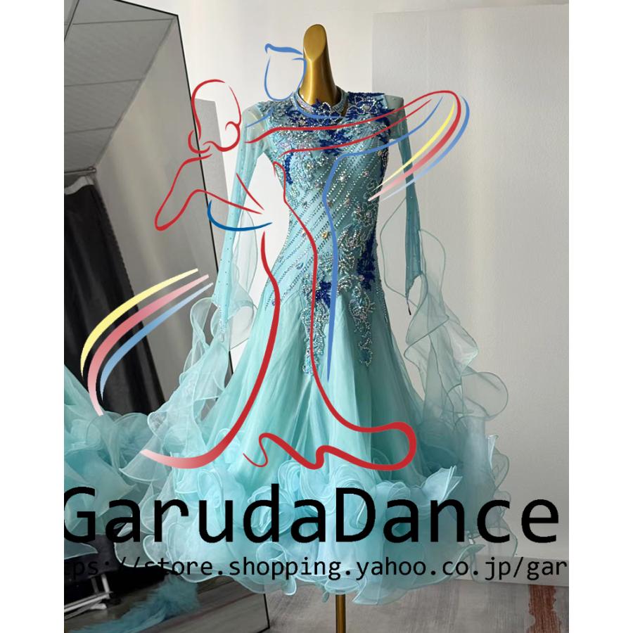 Garuda SHOP　レディース社交ダンス衣装　競技ドレスモダンドレス高級ドレス　発表会用演出服　 高級服　セミオーダー可　スタンダードドレス　品番9815_2
