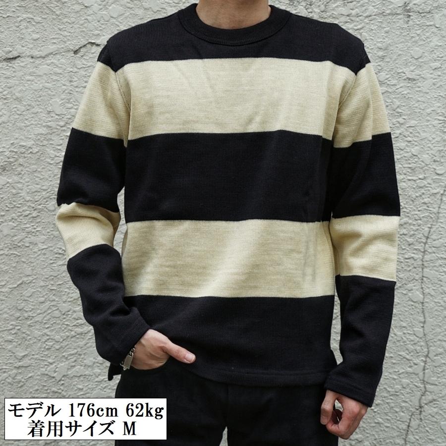 Dehen 1920(デーヘン) ビッグ ストライプ ボーダー セーター ブラック x ナチュラル メンズ アメリカ製 Big Stripe Sweater Black / Natural｜garyu｜04